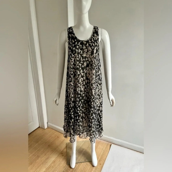Women's Calypso St. Barth Size S Black White Birds Print A-line Silk Midi Dress - Picture 1 of 9
